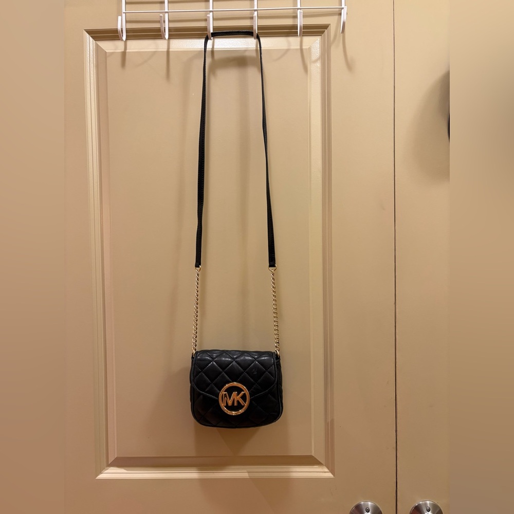 Michael Kors Black Quilted Crossbody with Gold Accent